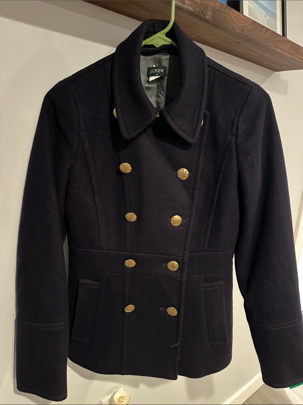 J. Crew Navy Double-Breasted Wool Peacoat with Gold Buttons